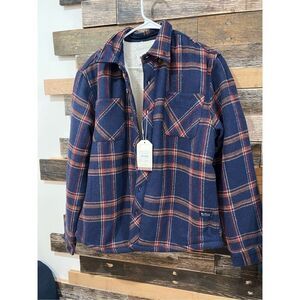 Ben Sherman NWT Men's Button Front Sherpa Lined Jacket Navy Blue Plaid Sz M